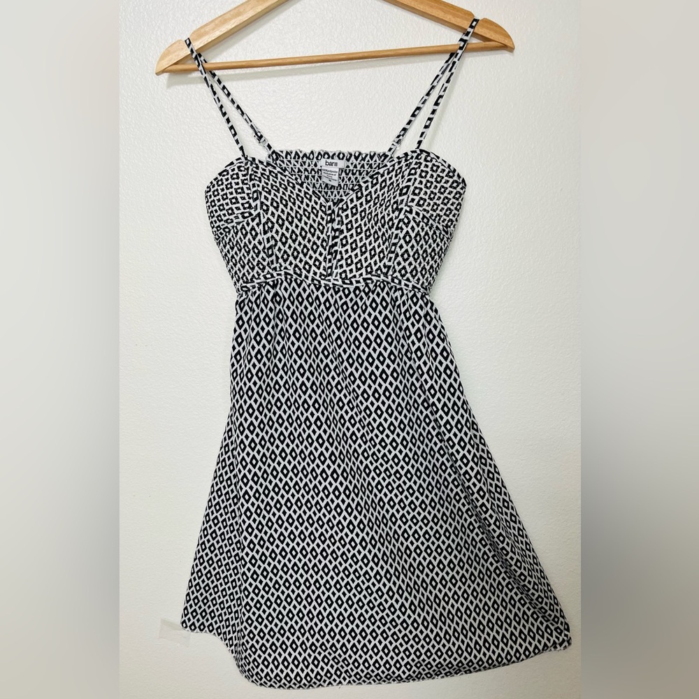 Bar III + NWOT + Black & White Diamond Print Sundress/baby doll Dress + Med
